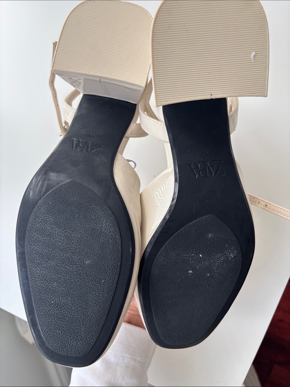 Zara Patent Cream Block Heel Slingback Pumps - Picture 3 of 6